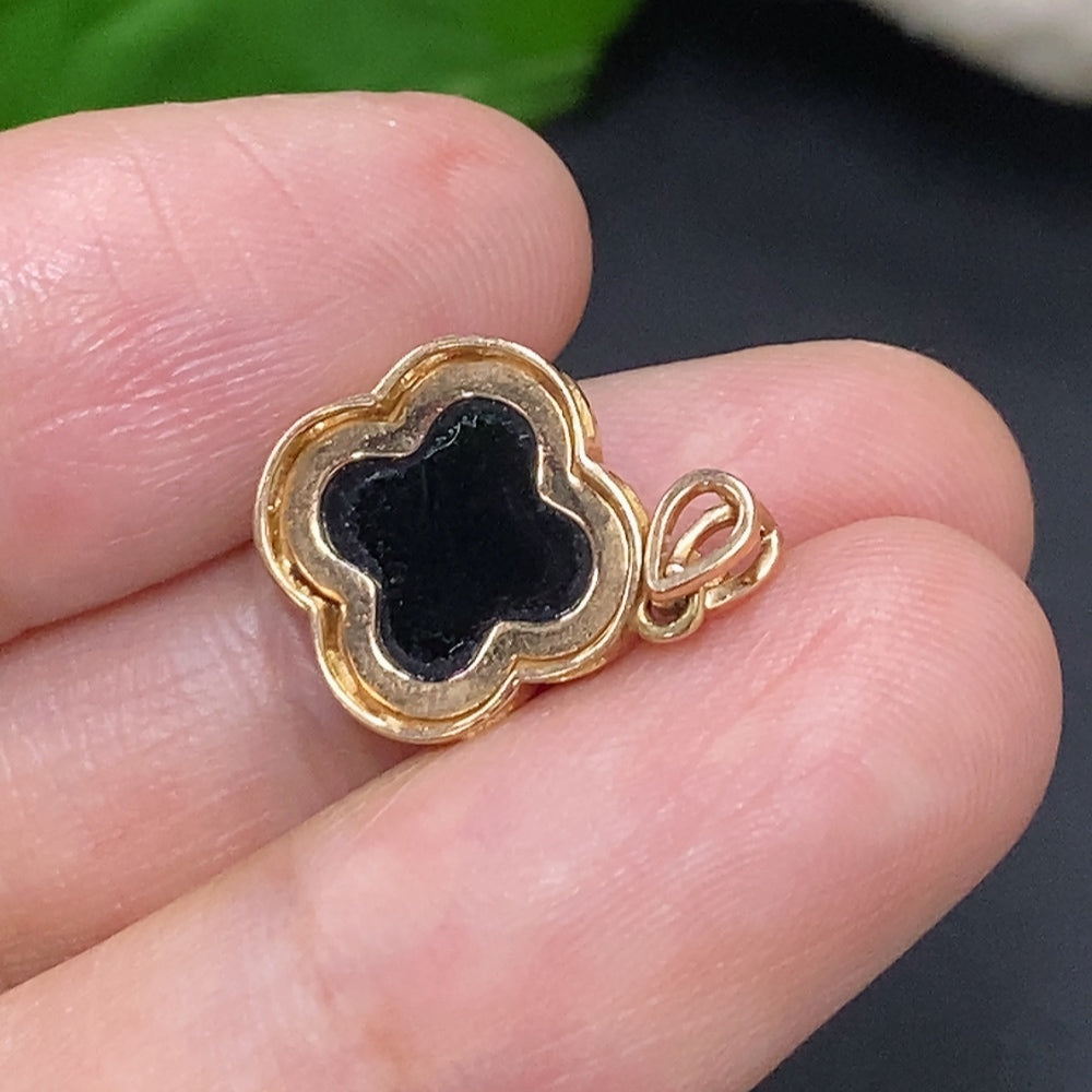 Jadeite Inlay Pendant 18K Gold Total Weight Approx. 1.4g (with Diamond Accents)