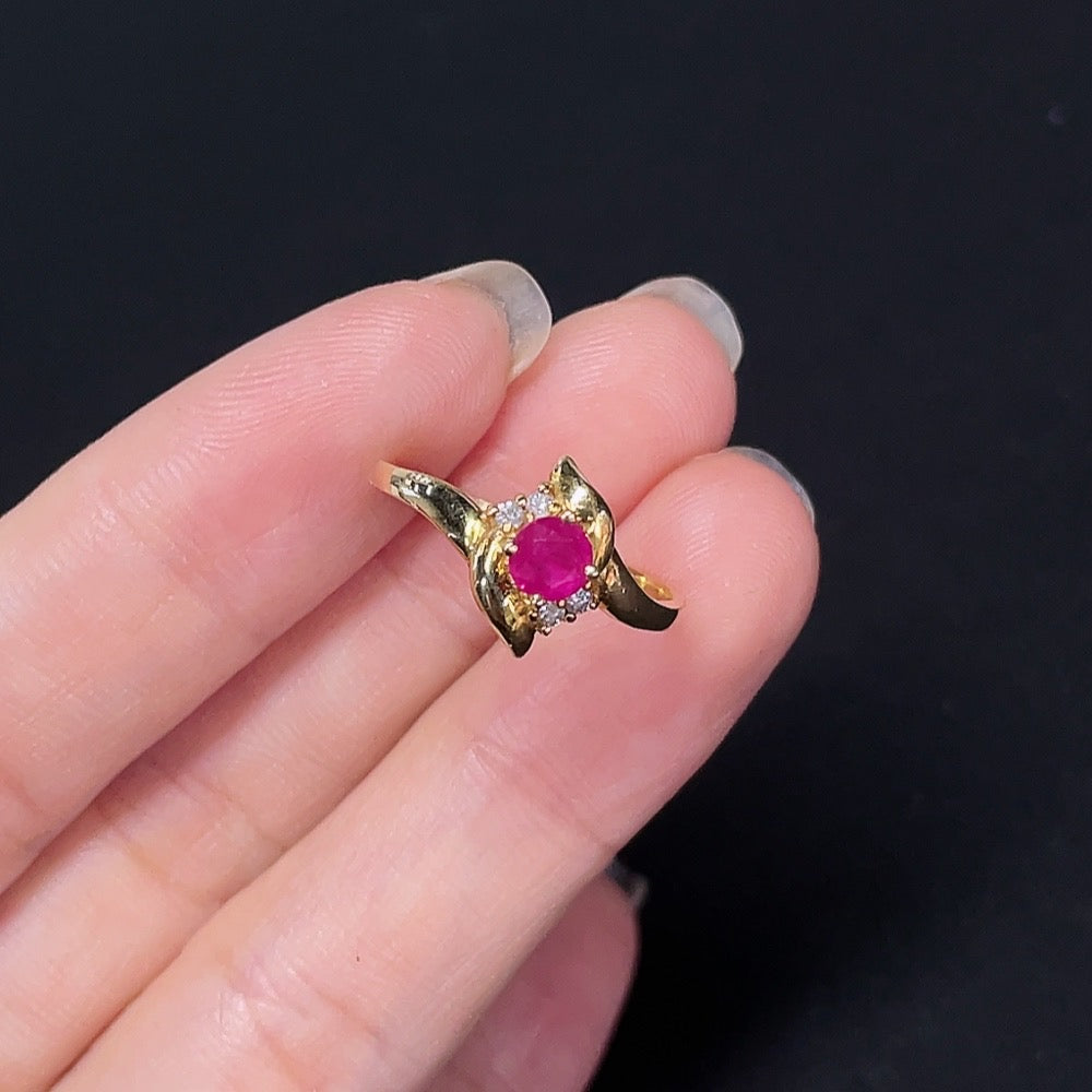 Ruby Inlaid Ring, 18k Gold, Size 15, Total Weight Approx. 1.97g, Diamond Accents