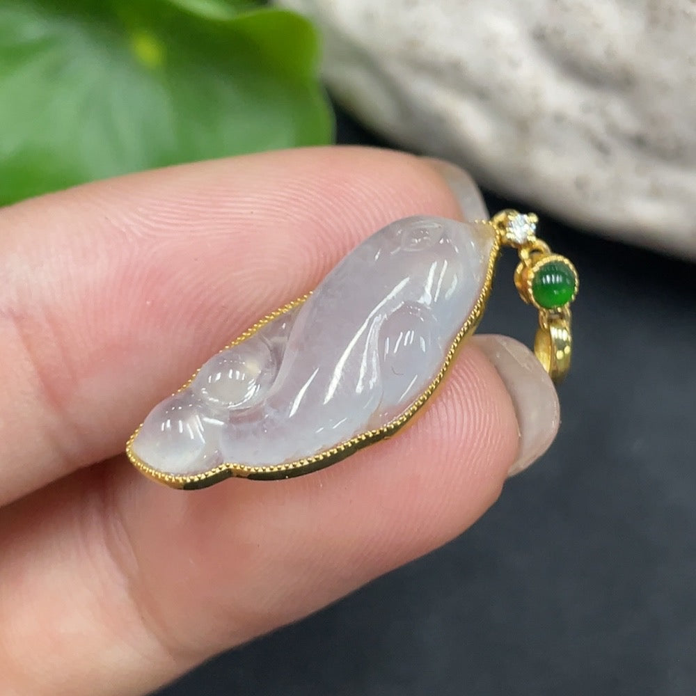 Jadeite Dolphin Pendant 18K Gold Inlaid Total Weight Approx. 1.9g