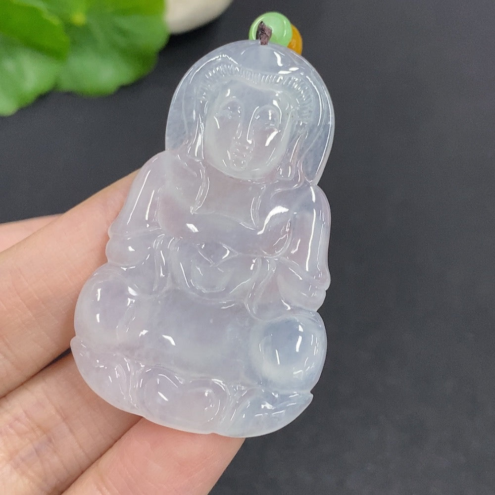 Jadeite Guanyin Pendant Total Weight Approx. 16.56g (Including Rope Weight)