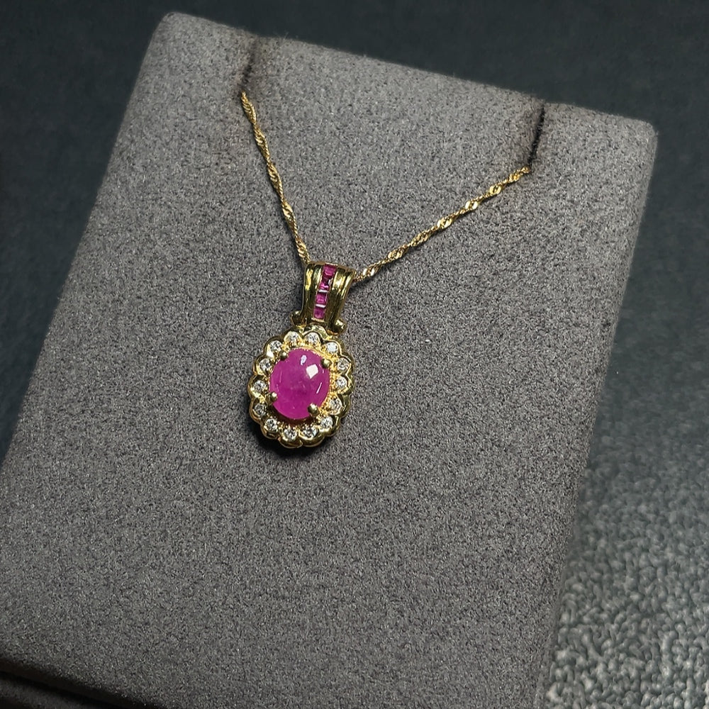 Ruby Necklace 18K Gold with Diamond Accents, Total Weight Approx. 3.05g
