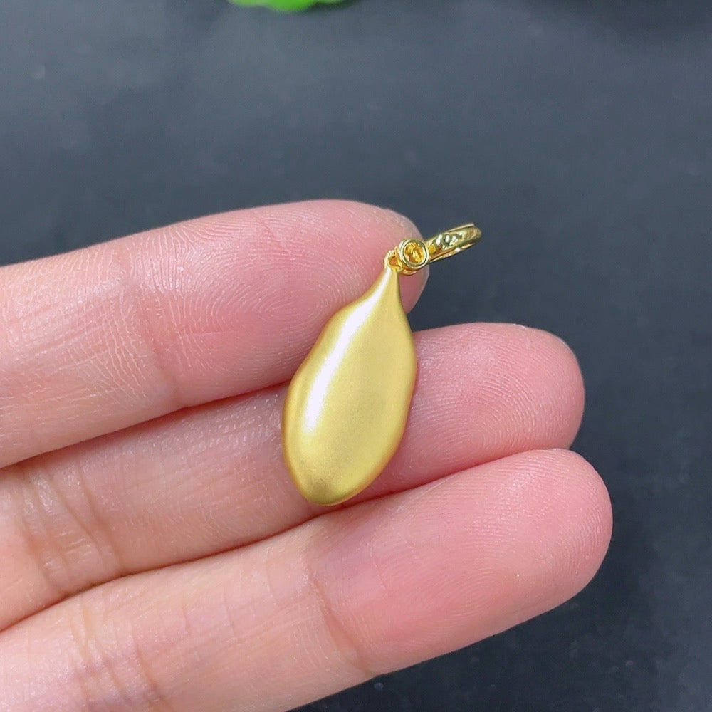 Jadeite Inlaid Lucky Bean Pendant 18k with Diamond Accents Total Weight Approximately 1.23g