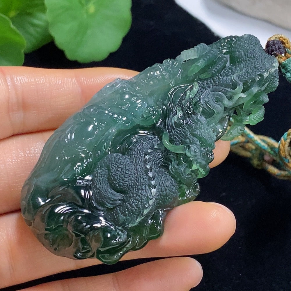 Jadeite Pendant Dragon Plaque Total Weight Approx. 60g (Including Rope Weight)