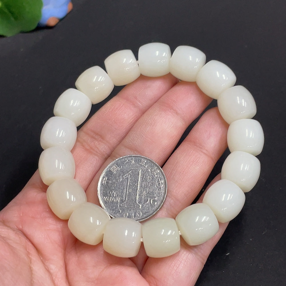 Hetian Jade Bracelet Approx. 12.8 mm Beads Total Weight Approx. 65.4g