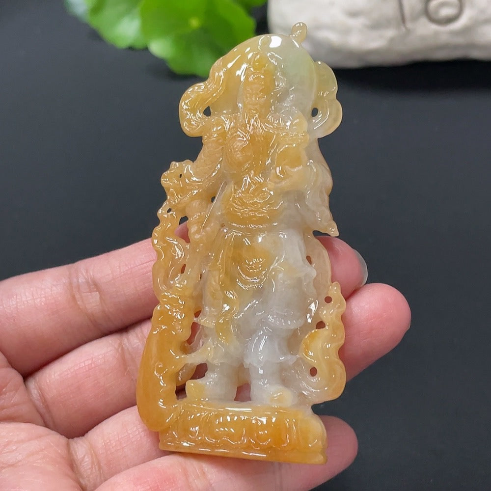 Jadeite Guan Gong pendant, approximately 36.43g, undetermined color origin