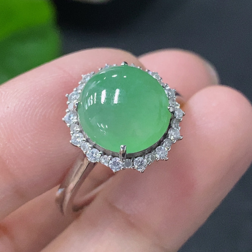 Jadeite Ring with 18k Gold and Diamond Accents (Minimum Side Stones Only), Size 18, Total Weight Approx. 4.35g
