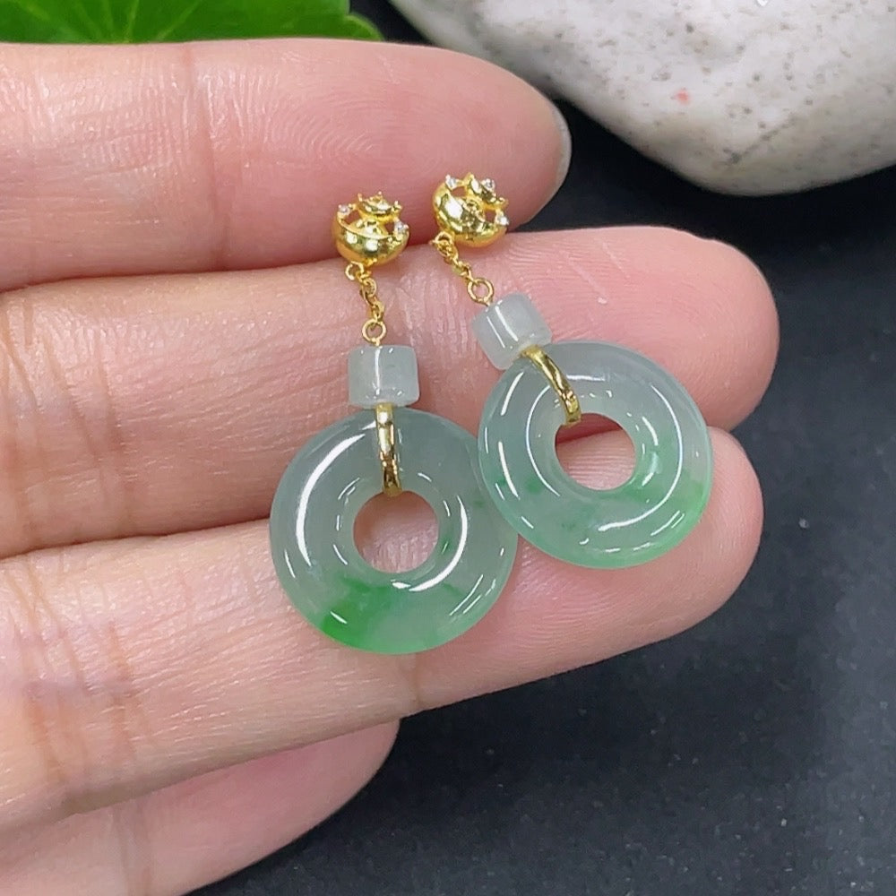Jadeite earrings with 18k gold inlay, non-diamond