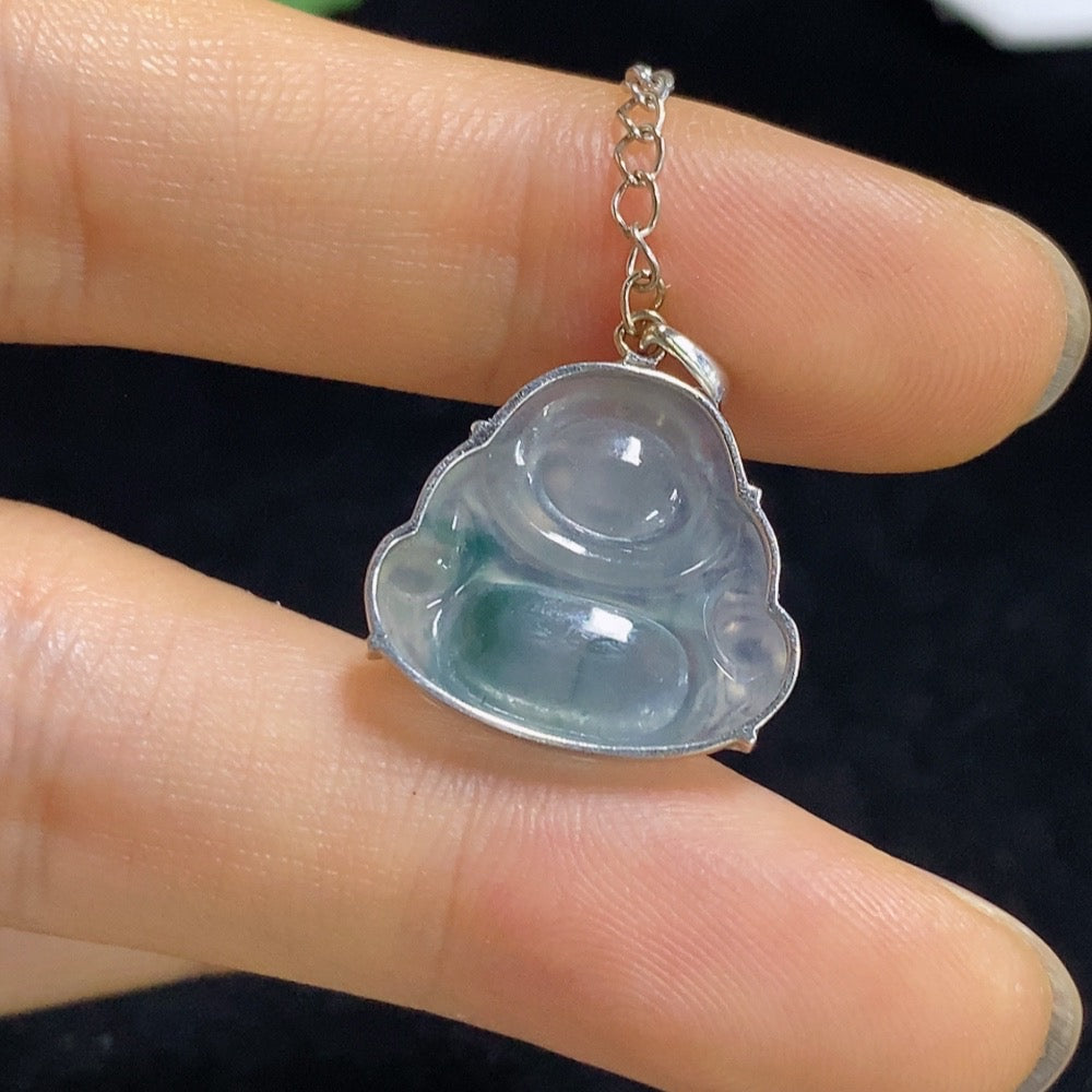 Jadeite Buddha Pendant with 18k Gold Setting, Total Weight Approximately 2.65g