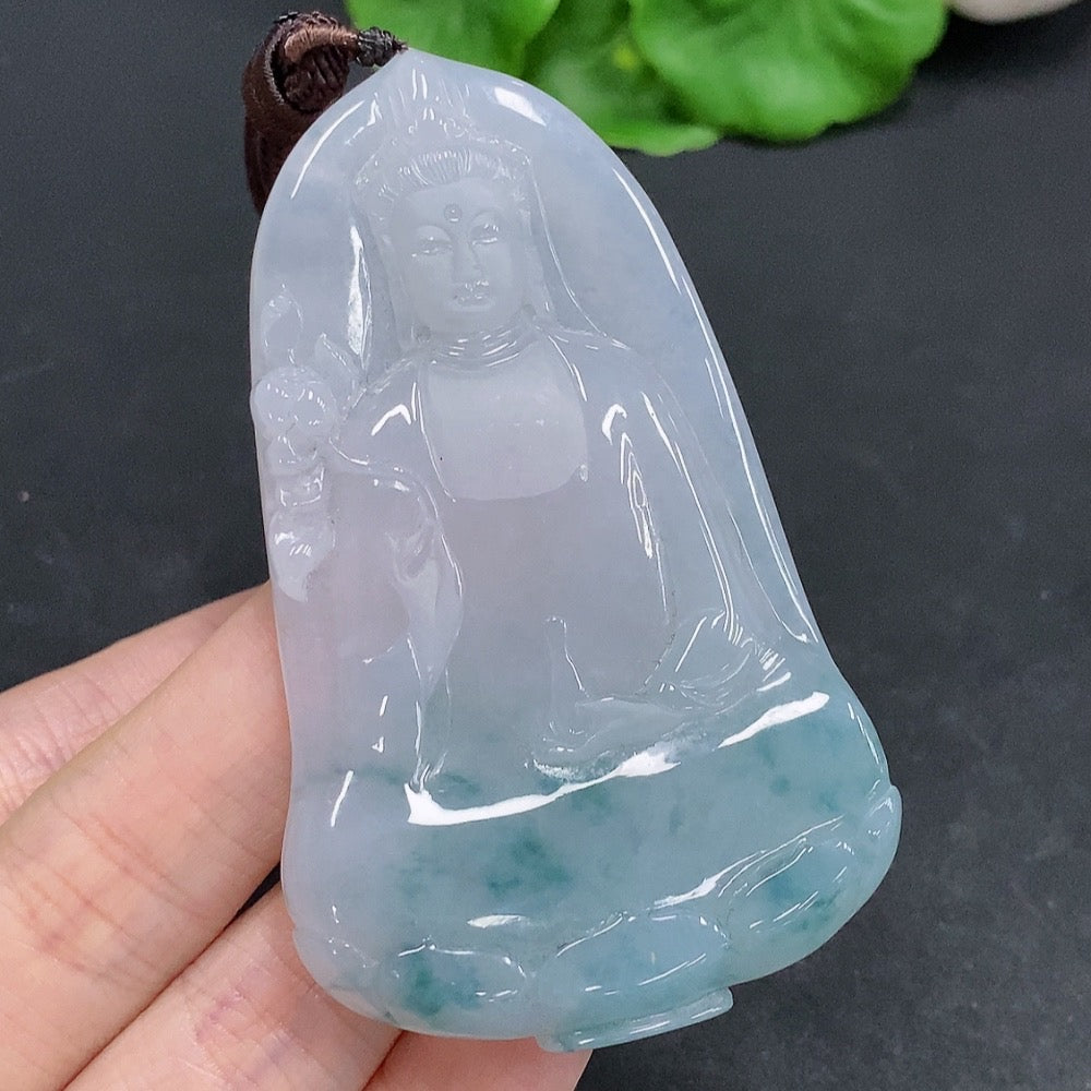 Jadeite Guanyin Pendant Total Weight Including Rope Approximately 42.8g