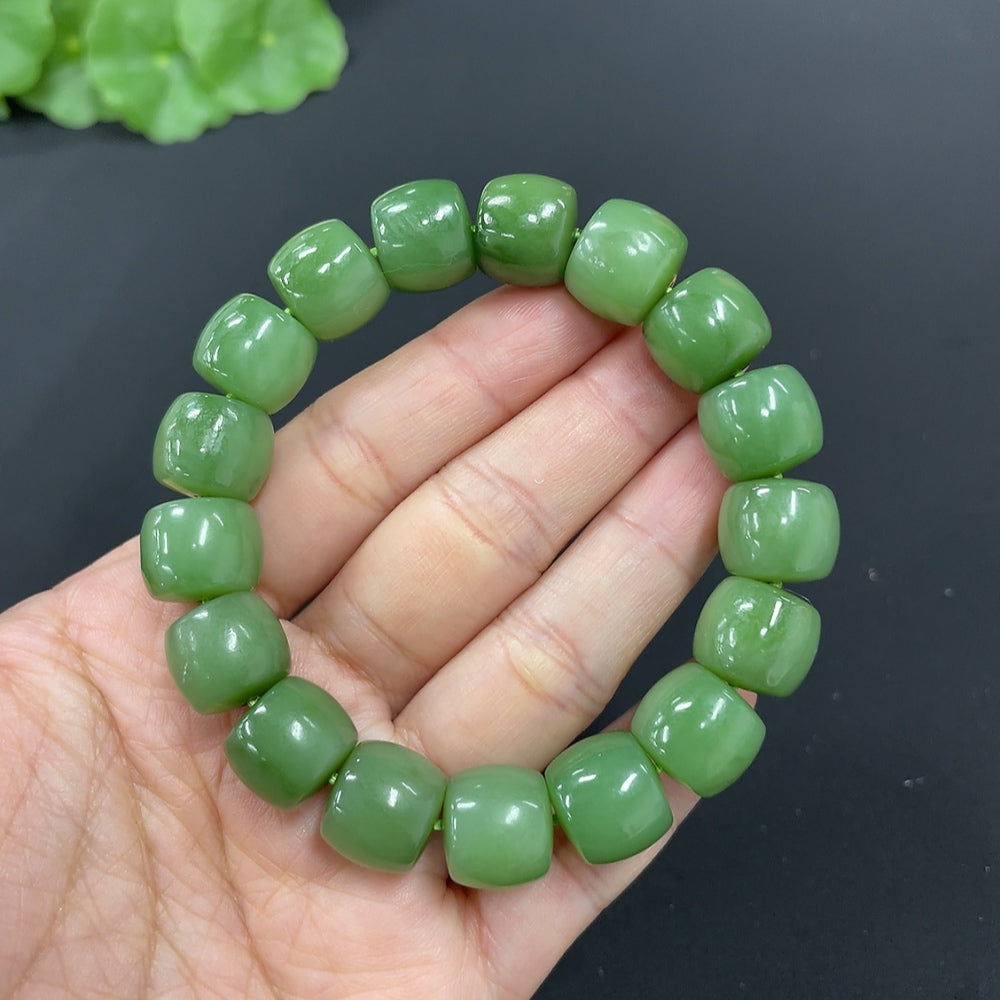 Hetian Jade Jasper Bracelet, approx. 11.8mm beads, total weight approx. 52.2g