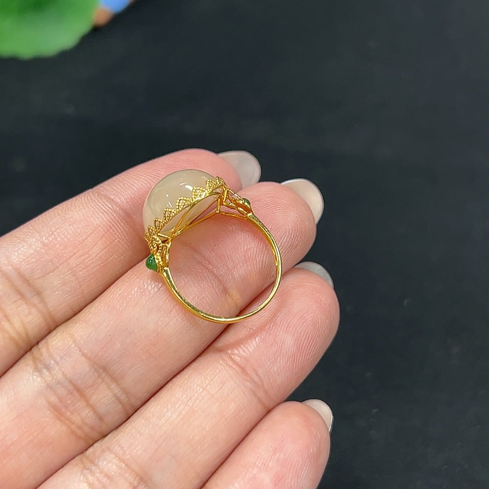Hetian Jade Inlaid Ring Size 13 Total Weight Approx. 3.4g 18k