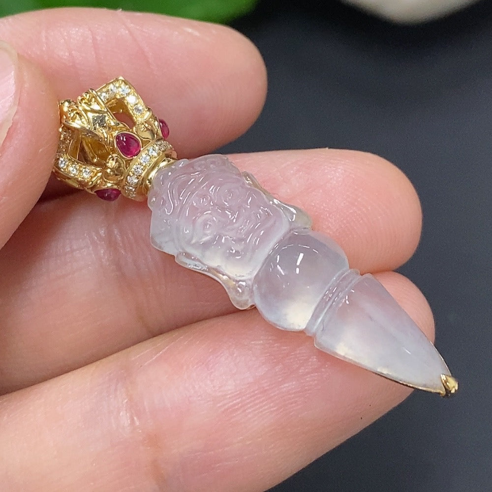 Jadeite Inlaid Pendant 18K Gold Total Weight Approx. 4.5g (Colorless Accent Stones are Diamonds)