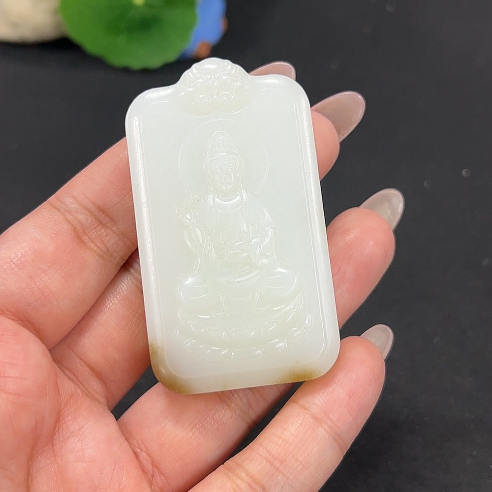 Hetian jade pendant featuring Guanyin figure, crafted from high-quality jade, weight approximately 61.3g, from HKHQ.