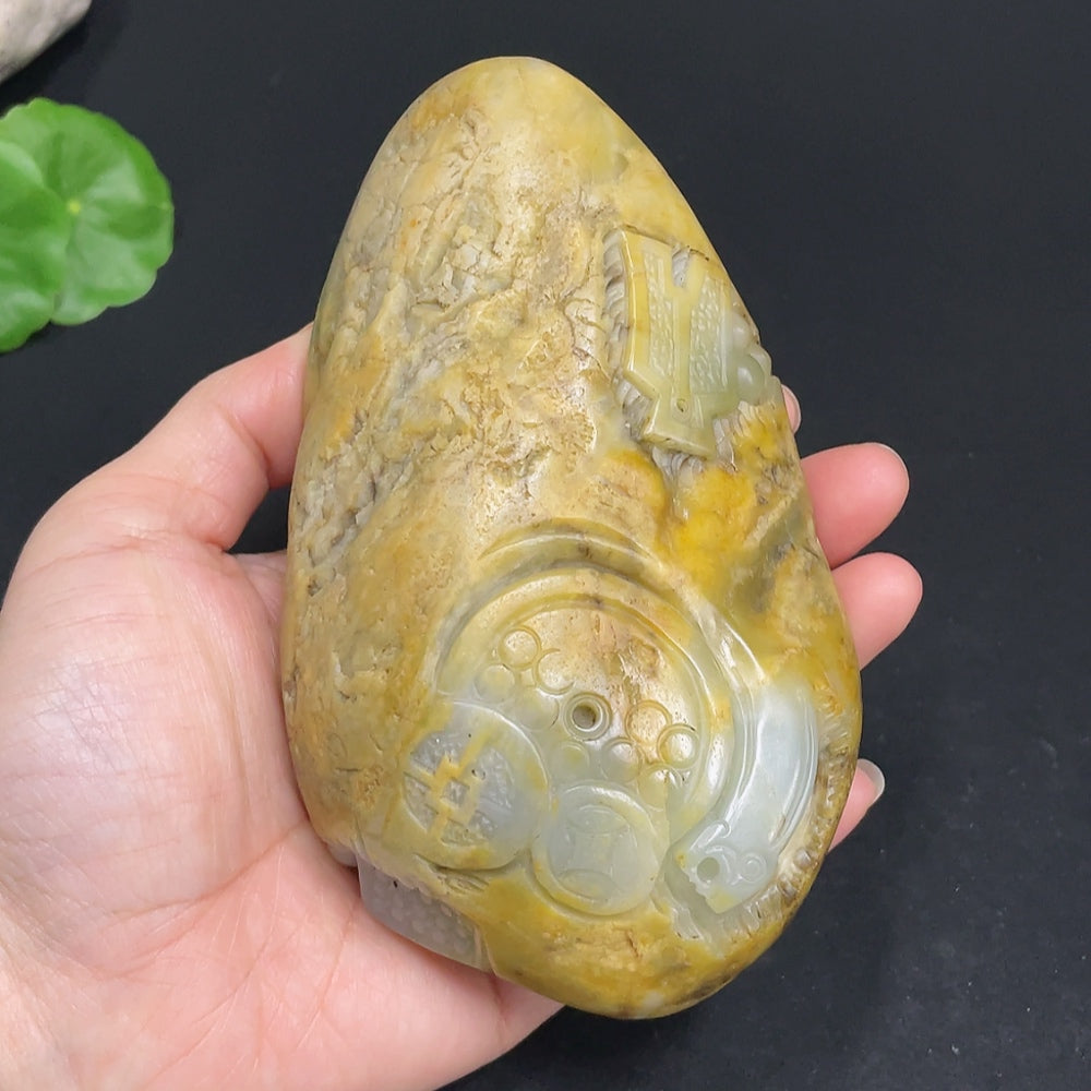 Hetian Jade Seed Material Ornament, Antique-style Piece, Undetermined Skin Color Origin, Contains Other Mineral Components