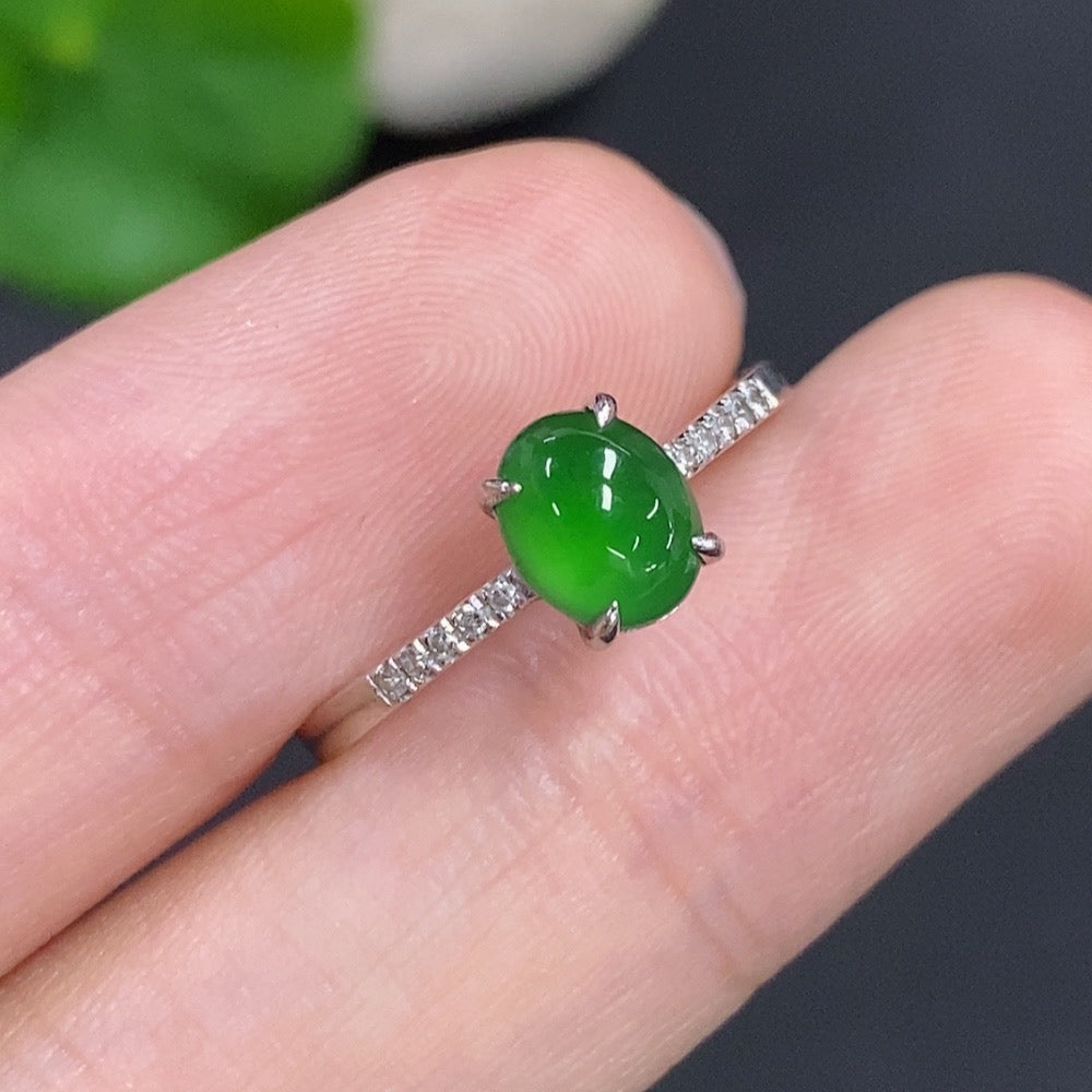 Jadeite Cabochon Ring with 18K Gold and Diamond Accents