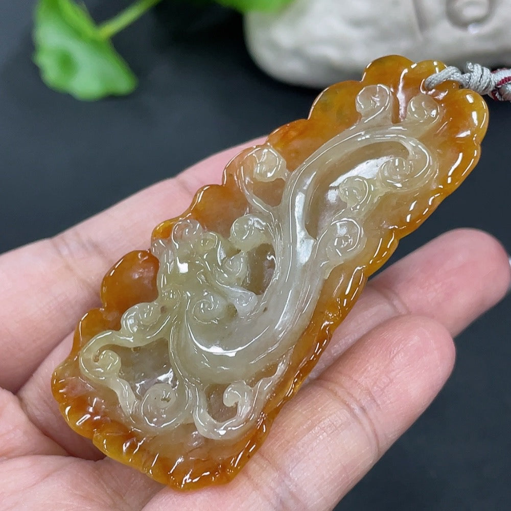 Jadeite Dragon Pendant Including Rope Approx. 28.9g