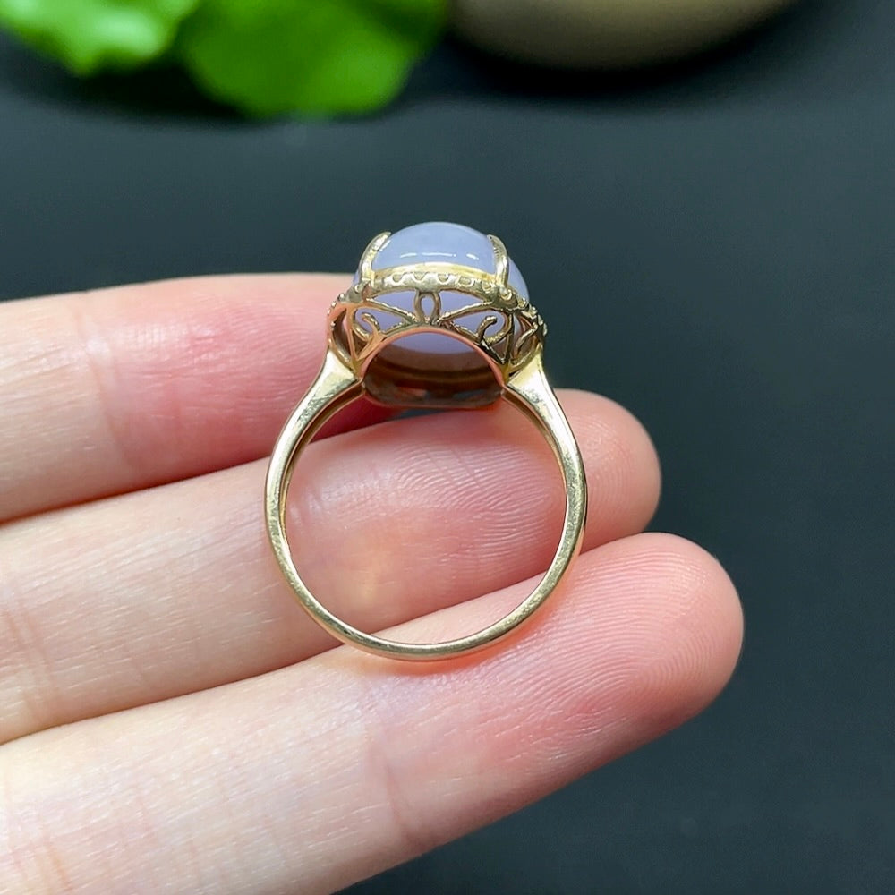 Jadeite Cabochon Ring 18k with Diamond Accents, Total Weight Approx. 4.50g, Size 15.5