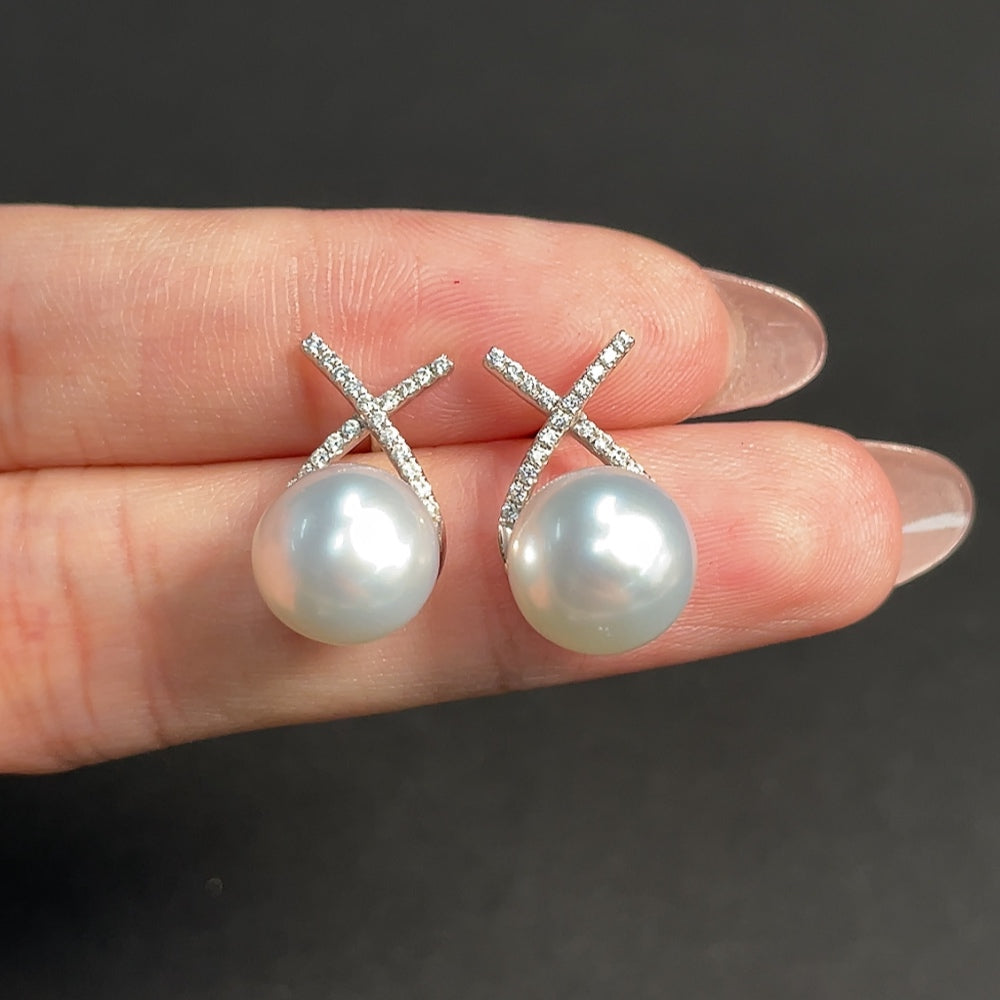 18K Sea Water Pearl Earrings (Non-Diamond) Total Weight Approx. 3.92g Size About 9.7mm