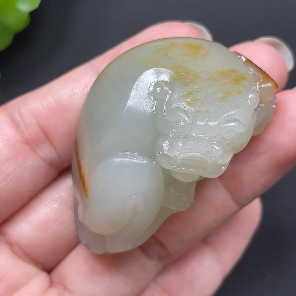 Hetian Jade Pi Xiu pendant necklace by HKHQ, featuring a detailed jade carving with a total weight of 48.33g.