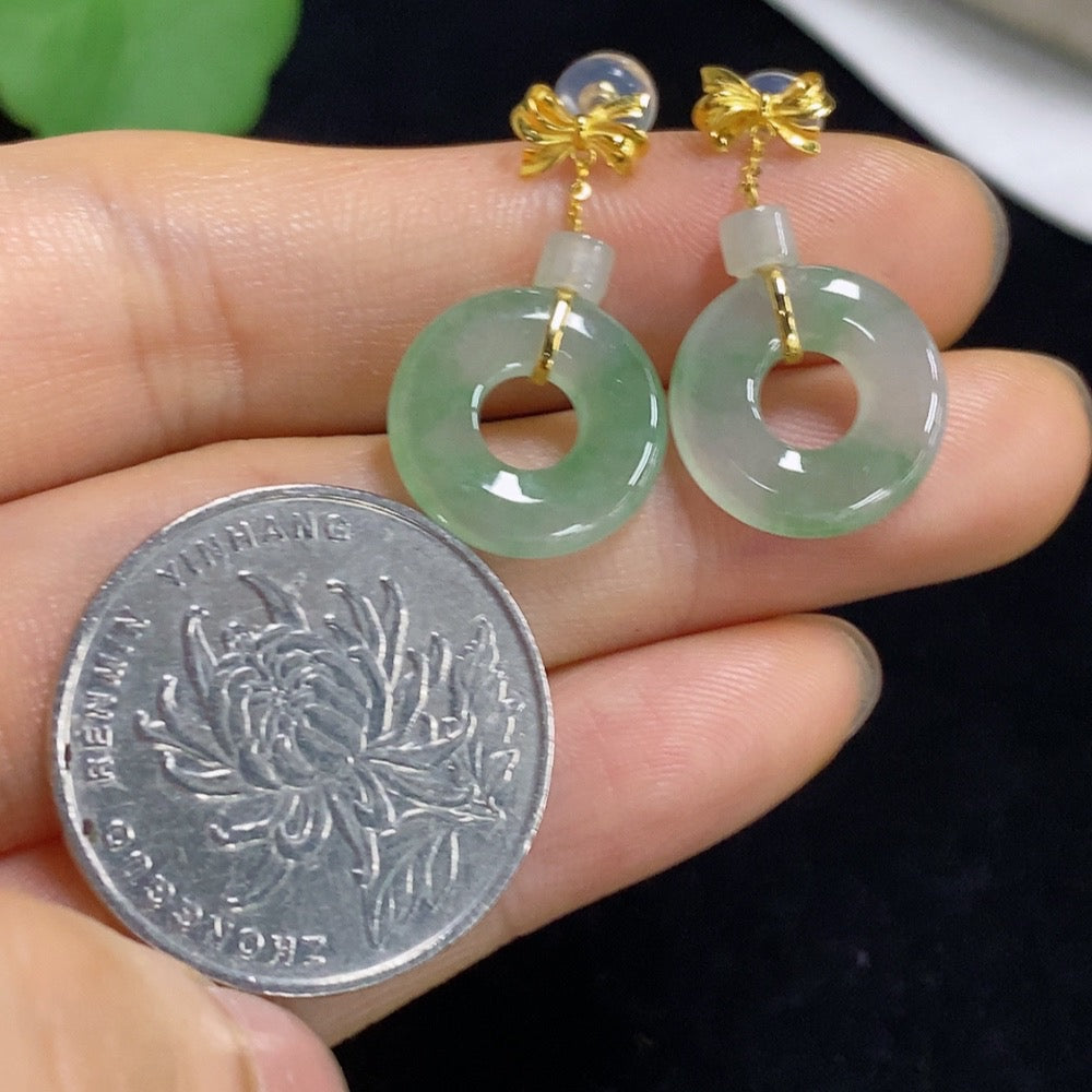 Jadeite Donut Inlaid Earrings 18K Gold Total Weight Approx. 2.68g Including Ear Studs