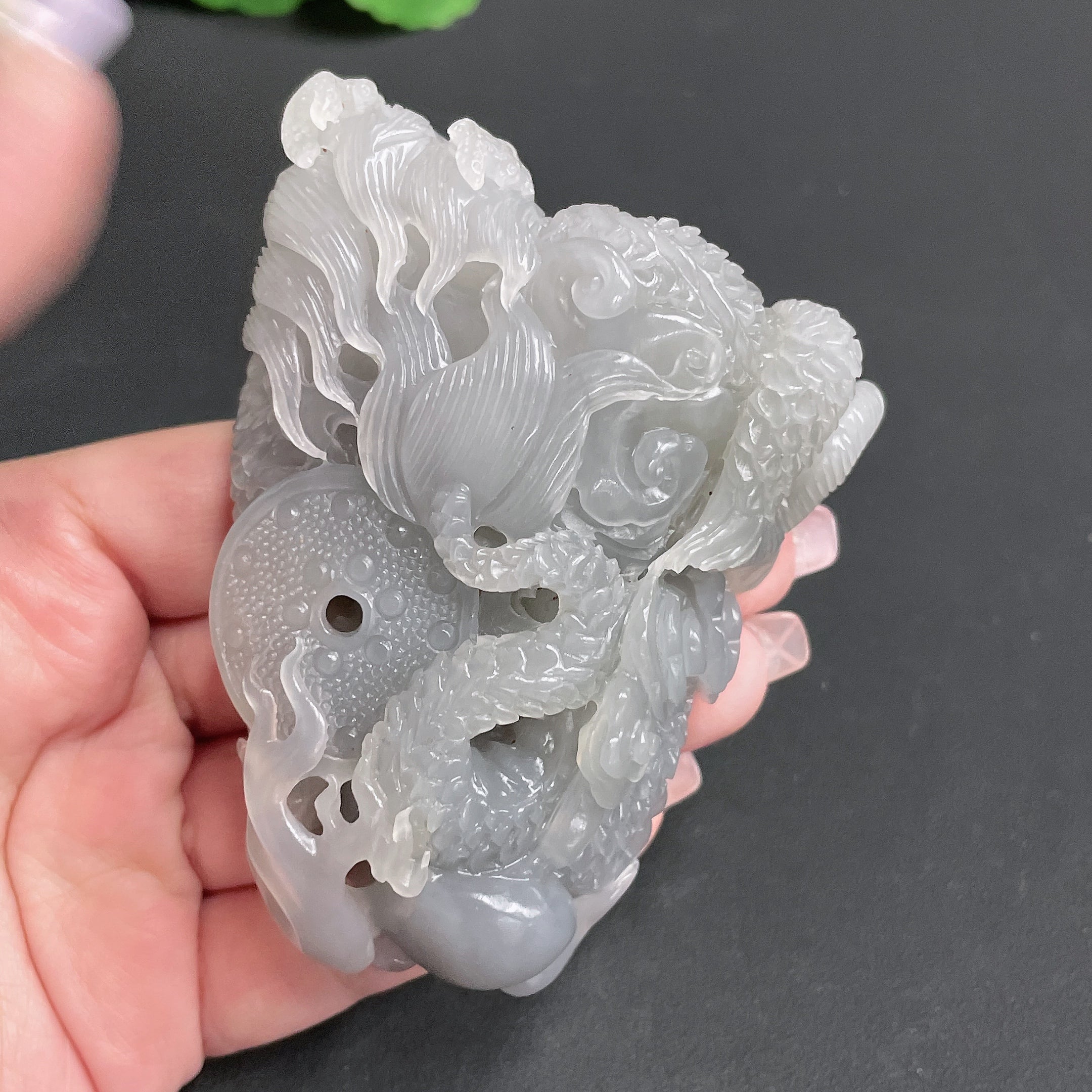 Hetian Jade Handheld Piece Dragon Total Weight Approx. 235.8g
