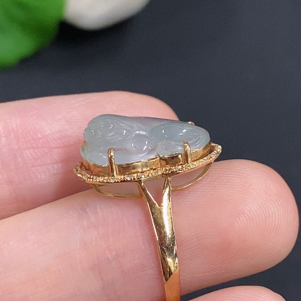 Jadeite Three-Legged Toad Ring in 18K Gold with Diamond Accents