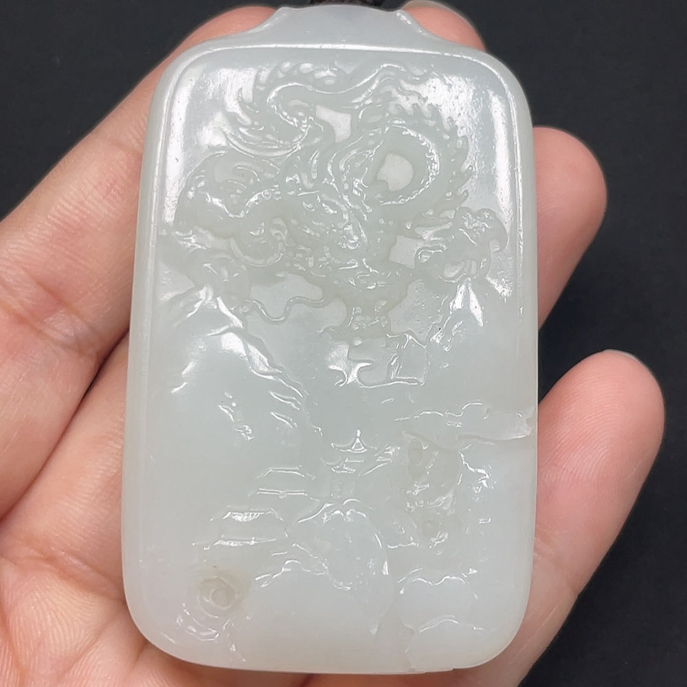 Hetian Jade Dragon Pendant, Including Rope