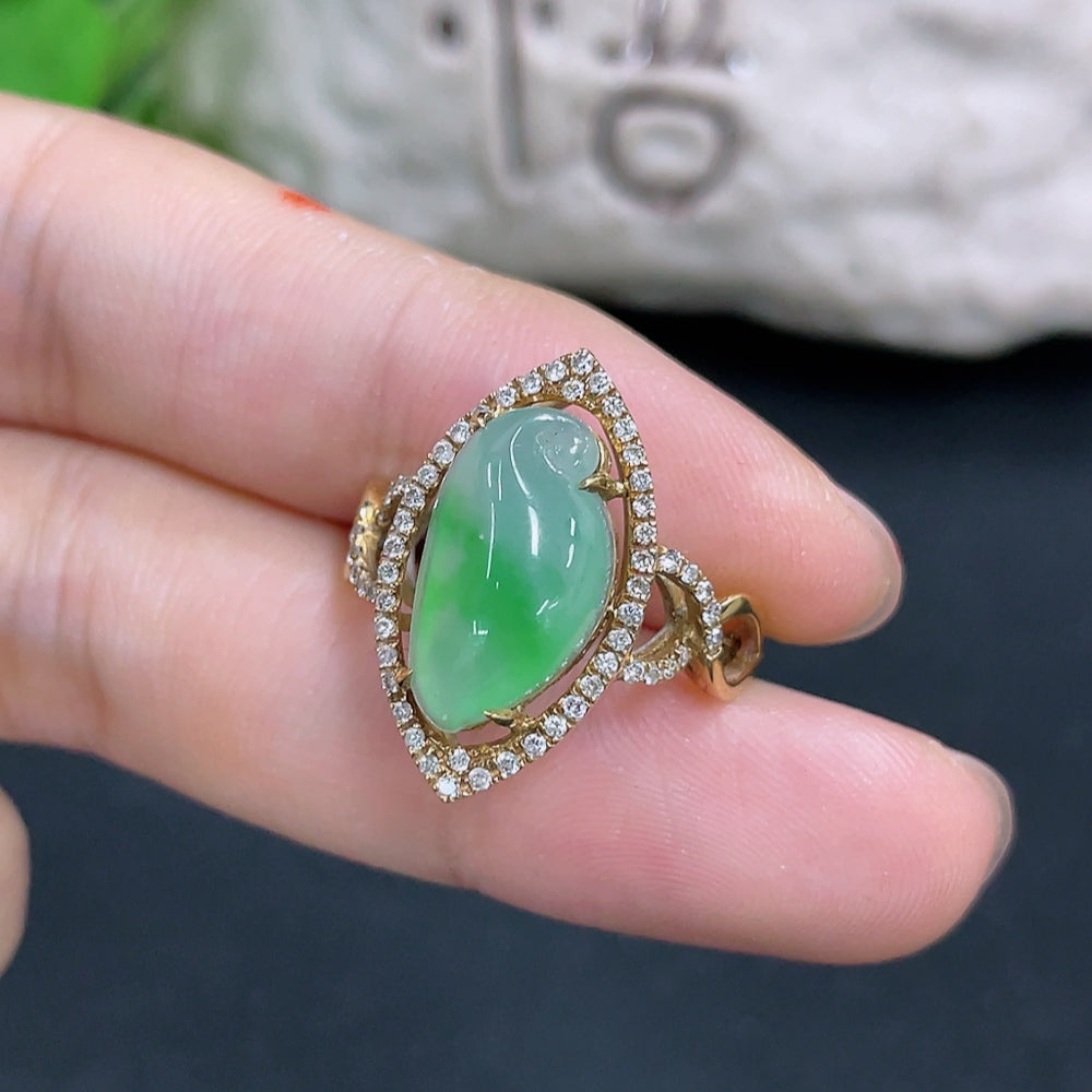 Jadeite Ring with Tested 18K Gold and Diamond Accents