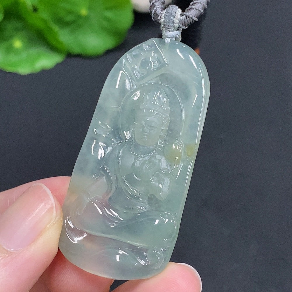 Jadeite Guanyin Pendant Total Weight Approx. 15.8g (Incl. Rope Weight)
