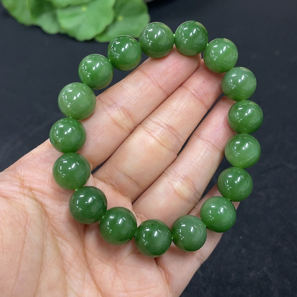 Green Hetian Jade Bead Bracelet