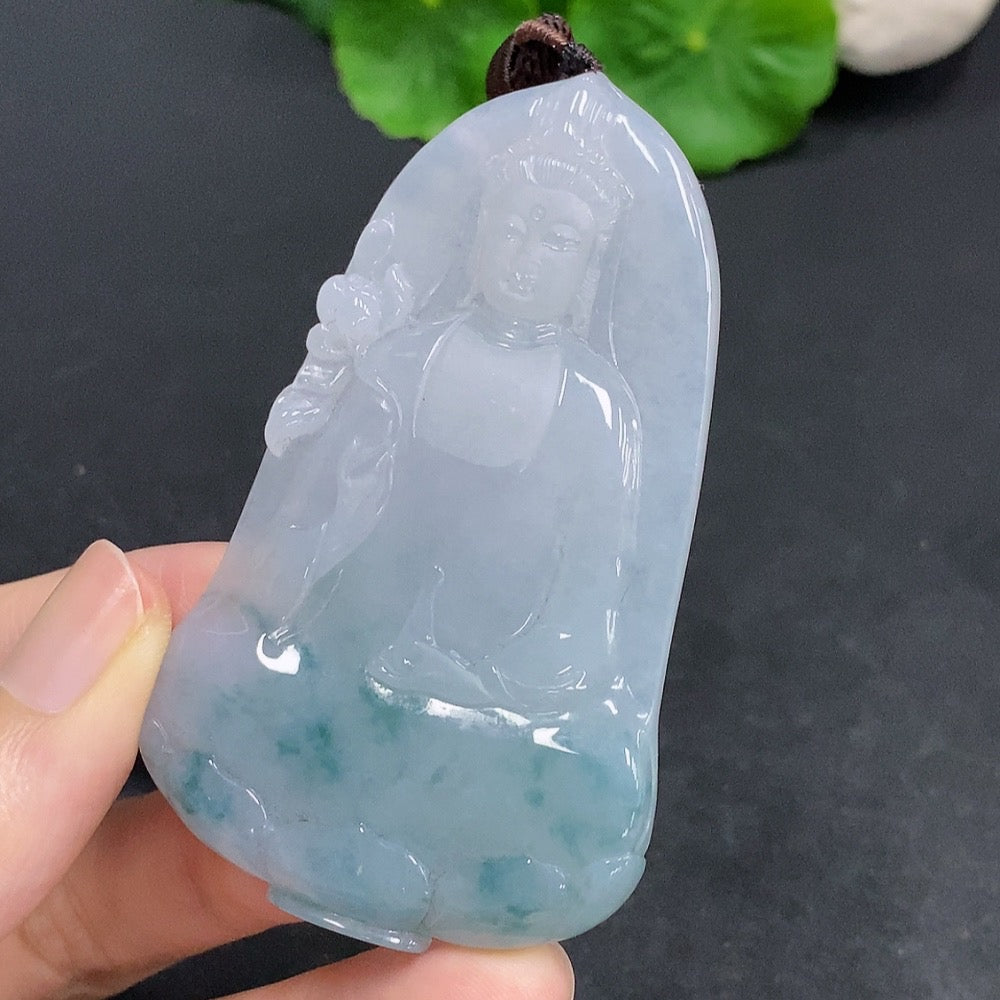 Jadeite Guanyin Pendant Total Weight Including Rope Approximately 42.8g