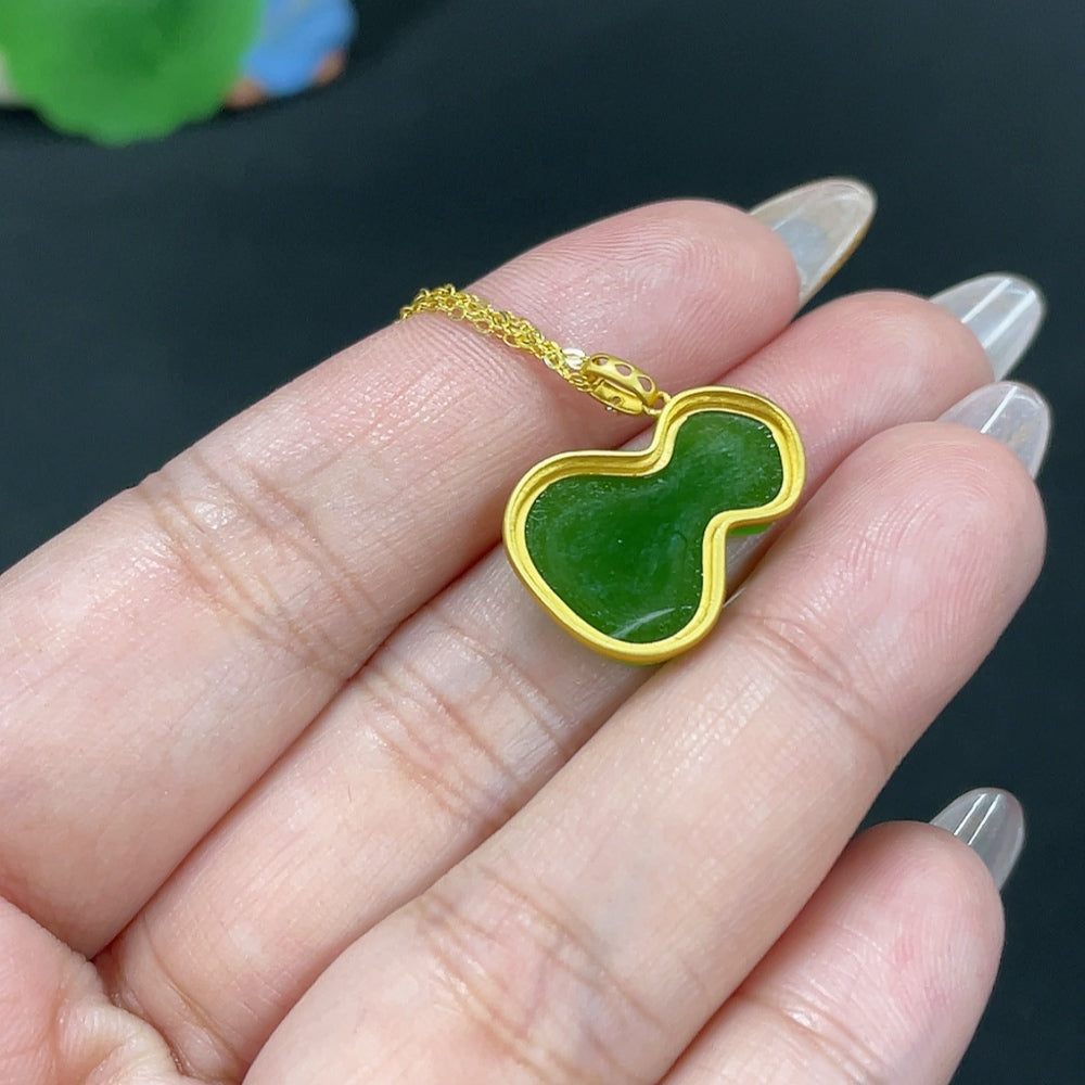Hetian Jade Jasper Inlaid Pendant Gourd Chain Non-Gold Pendant 18k Gold Non-Diamond Total Weight Approx. (Including Chain) 2.2g