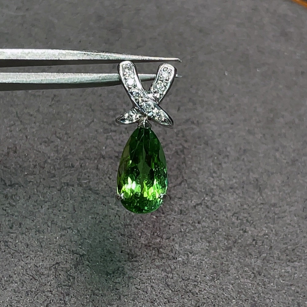 Tourmaline Pendant with Pt900 and Diamond Accents, Total Weight Approx. 2.39g, GIC Certificate: Lemon Color Vb Luster Vivid Yellowish Green 2.72ct (by Hallmark)