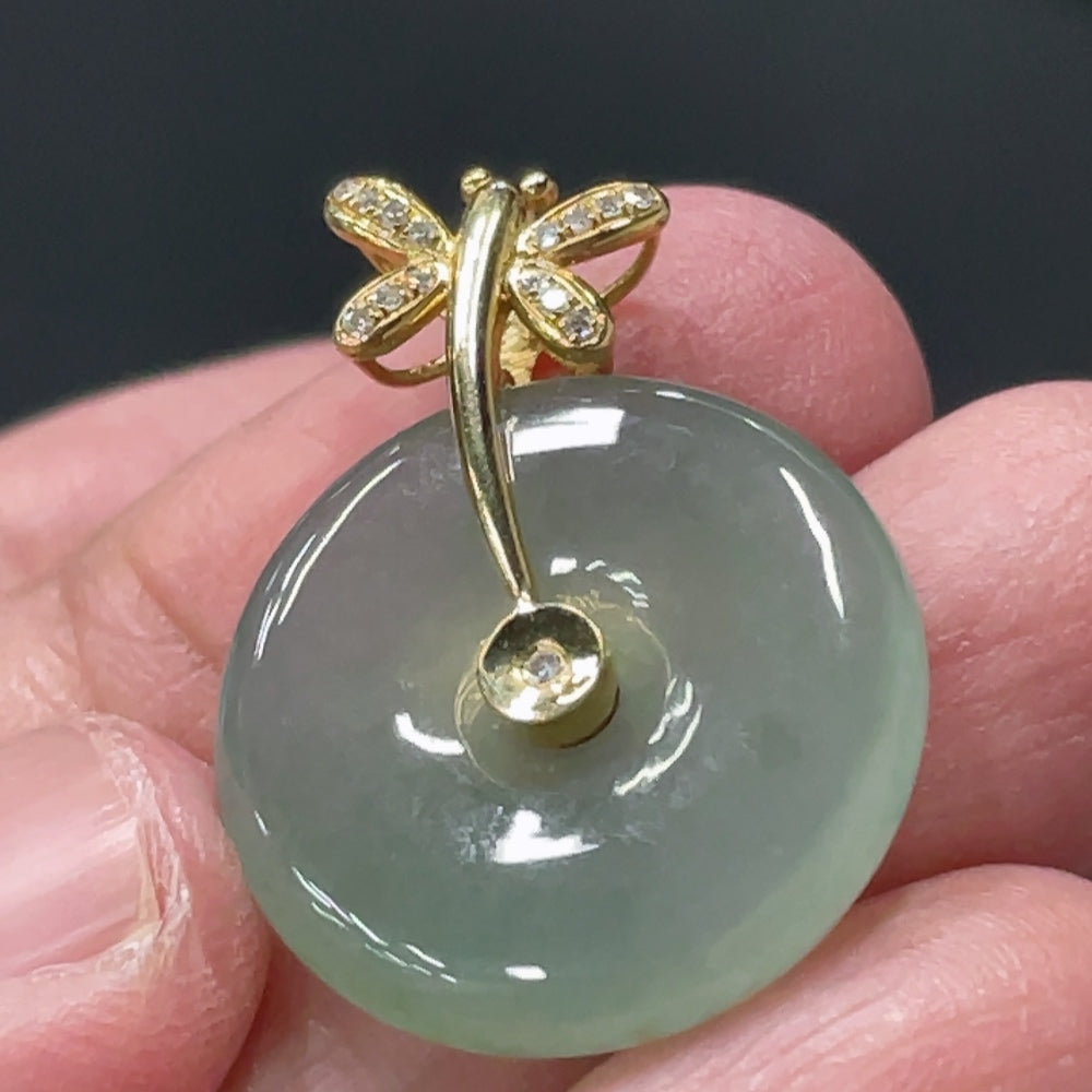 Jadeite Peace Pendant with 18K Gold Bail and Diamond Accents, Total Weight Approx. 5g