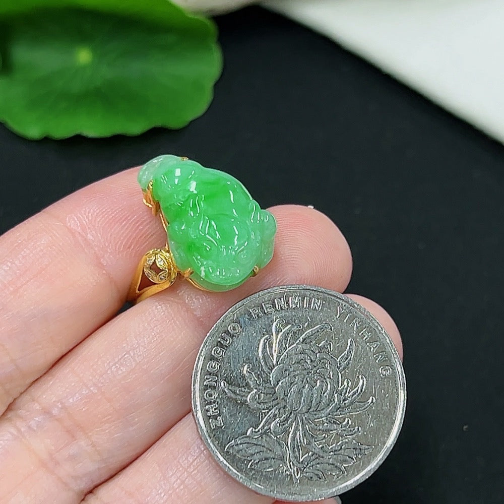 Jadeite Inlaid Ring 18k with Diamond Size 14 Total Weight Approx. 4.1g