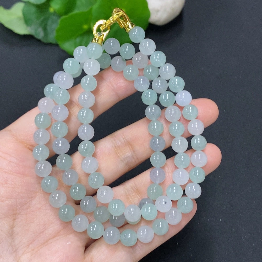 Jadeite Bead Necklace Non-Gold Total Weight Approx. 48.5g Size About 6.8mm