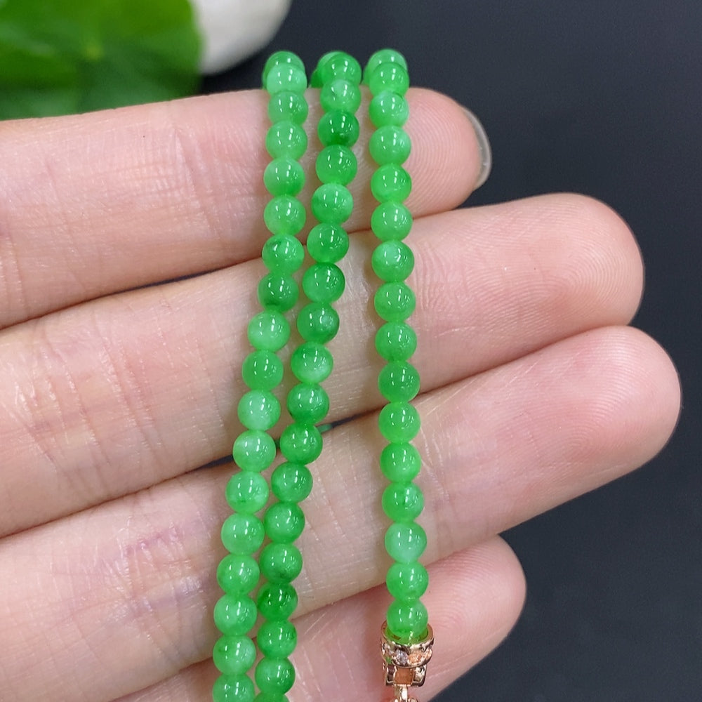 Jadeite Bead Necklace Approx. 3.3mm Non-Gold Total Weight Approx. 12.5g