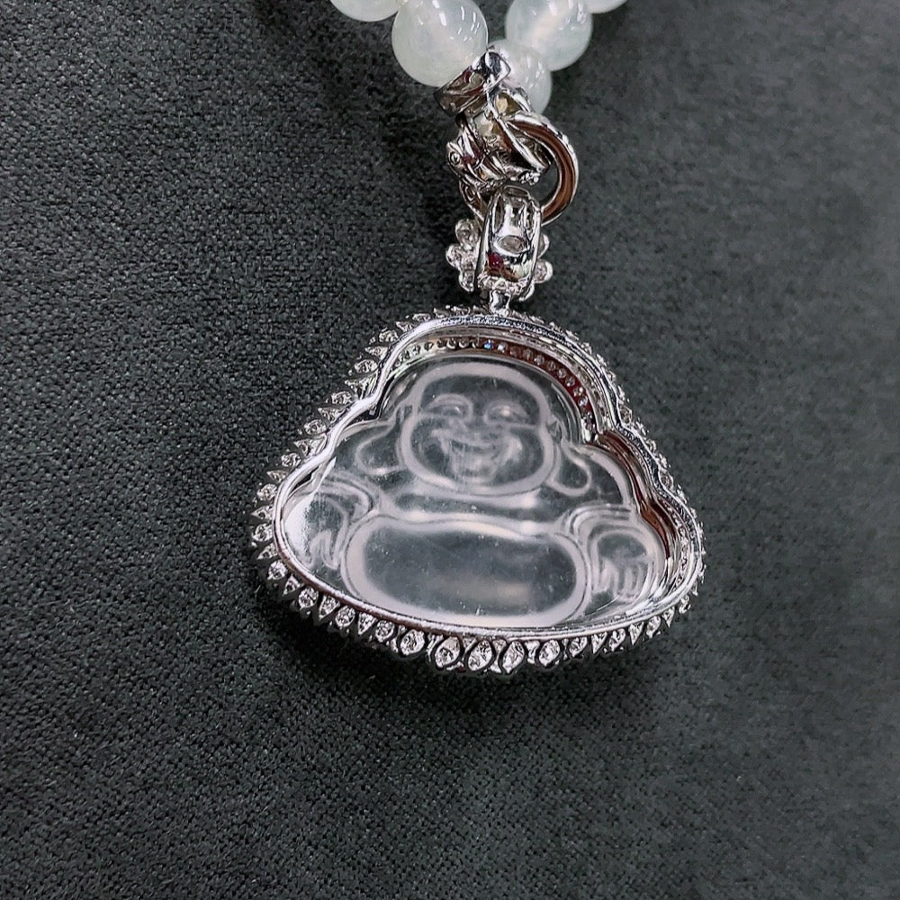 Jadeite Inlaid Buddha Pendant with 18K Gold and Diamond Accents