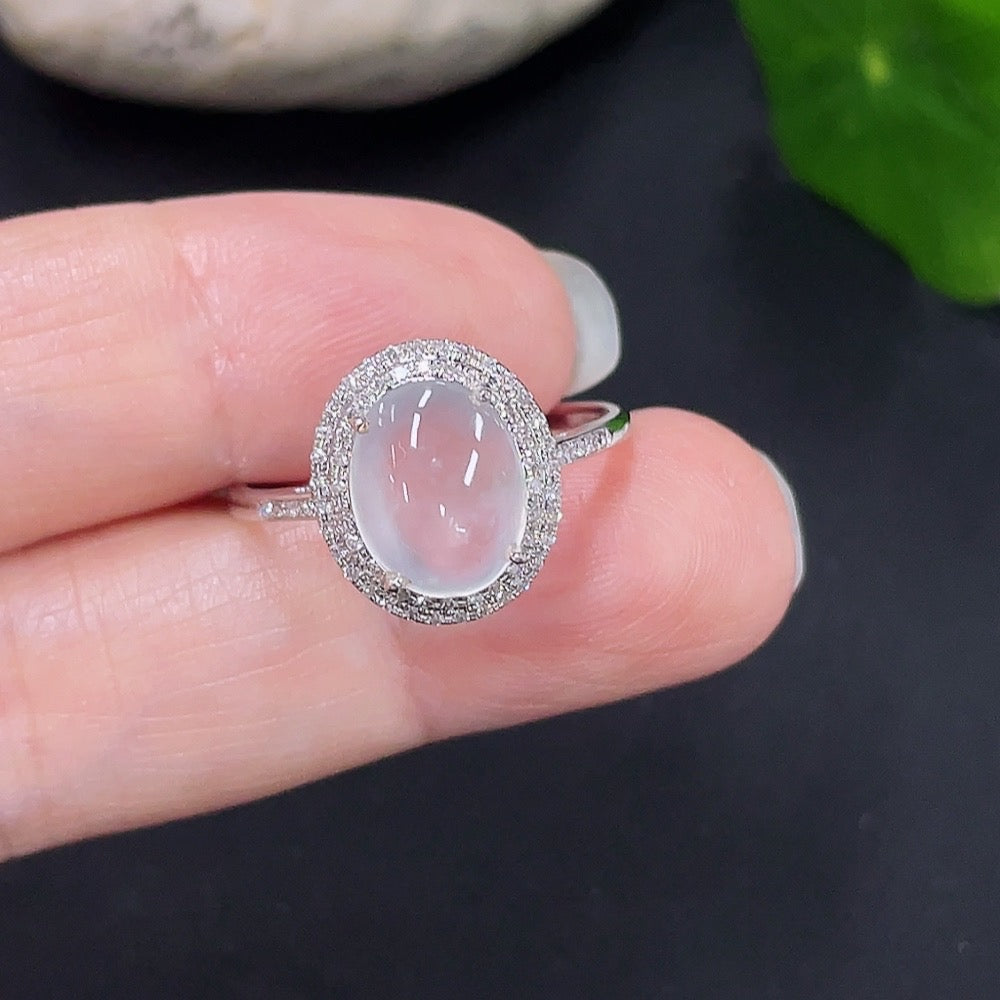 Jadeite Cabochon Ring, No Stamp, 18K Gold, Diamond Accents, Size 17, Total Weight Approx. 2.35g