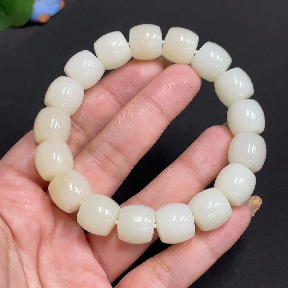 Hetian Jade Bracelet Approx. 12.8 mm Beads Total Weight Approx. 65.4g