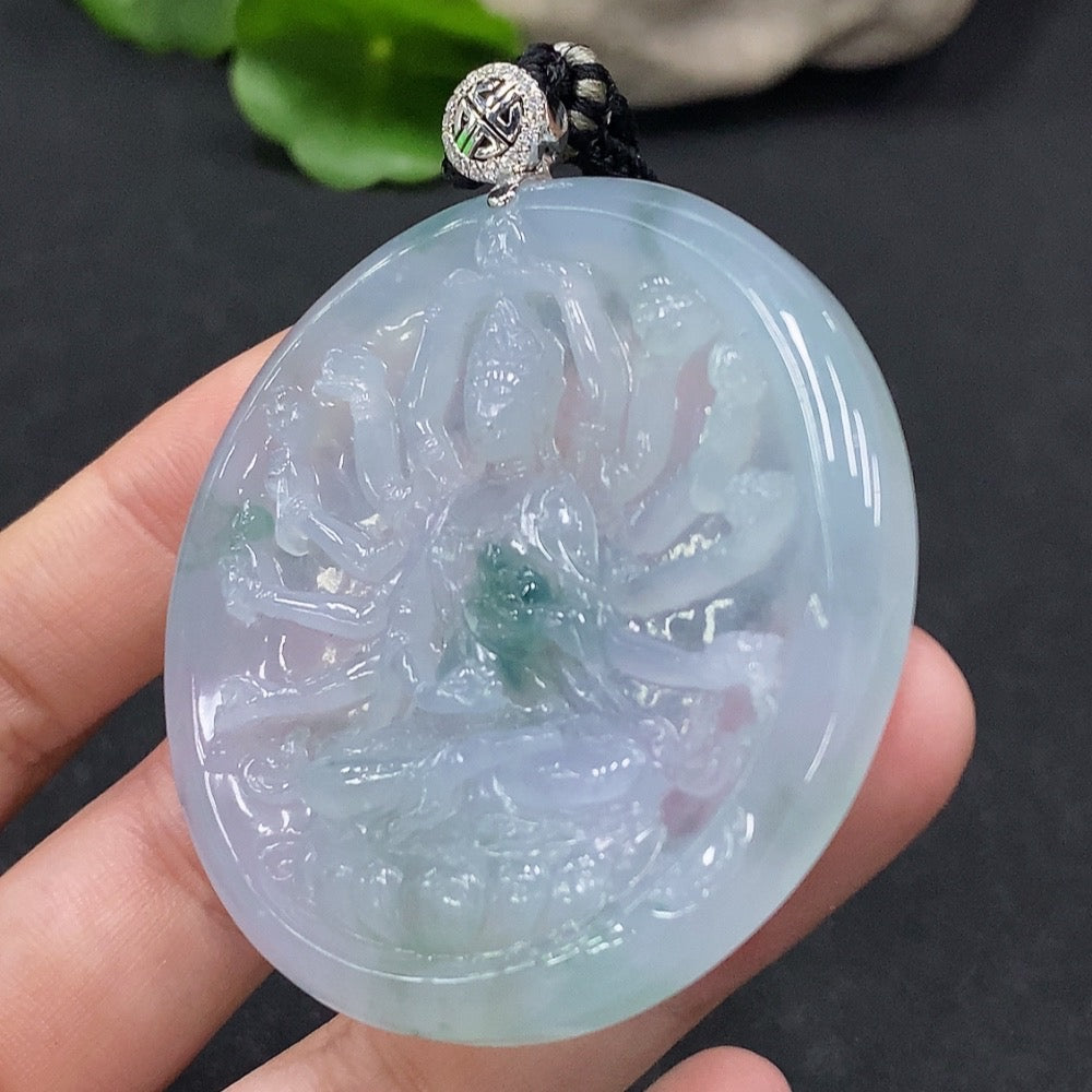 Jadeite Thousand-Hand Guanyin Pendant 18K Gold Non-Diamond Total Weight Approx. 38.48g With Certificate