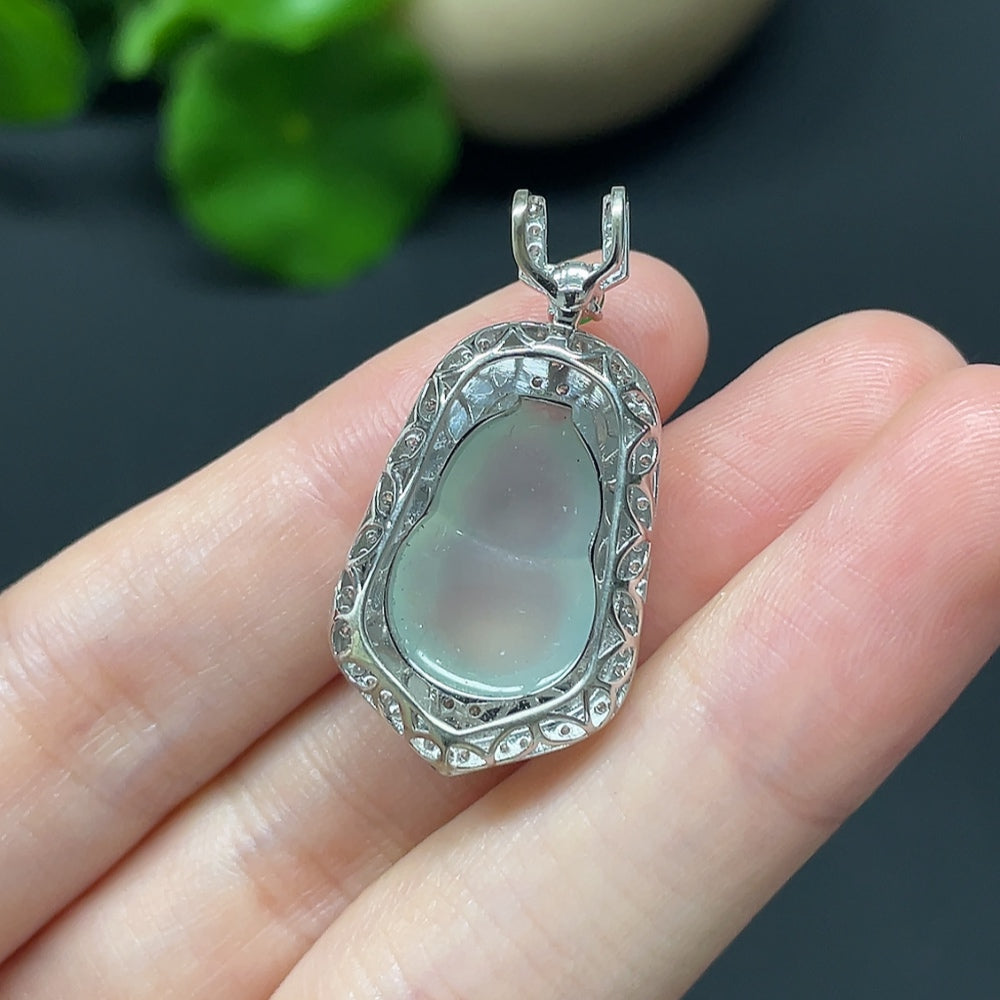 Jadeite Gourd Inlaid Pendant 18k with Diamond Accents