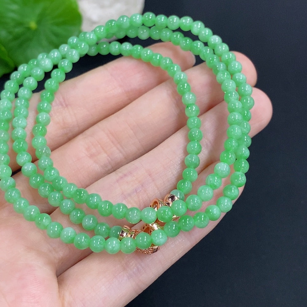 Jadeite Bead Necklace Non-Gold Total Weight Approximately 17g Size About 3.8mm