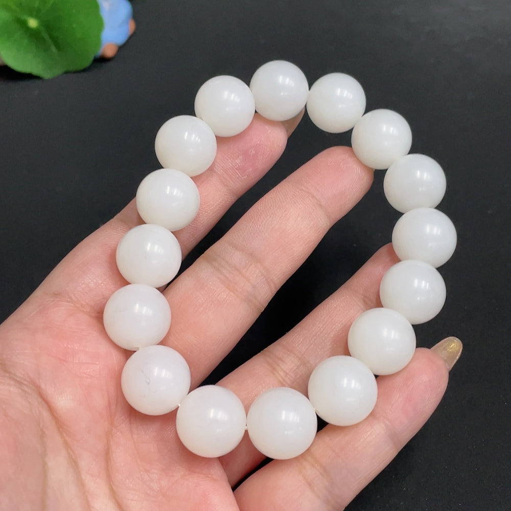 Hetian Jade Bracelet, Approx. 14 mm Beads, Total Weight Approx. 69.2g
