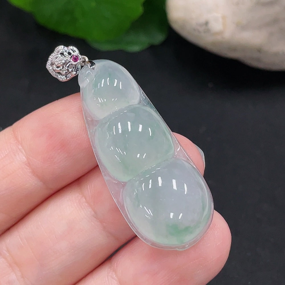 Jadeite Lucky Bean Pendant 18K Gold Total Weight Approx. 6.1g (With Diamond Accents)