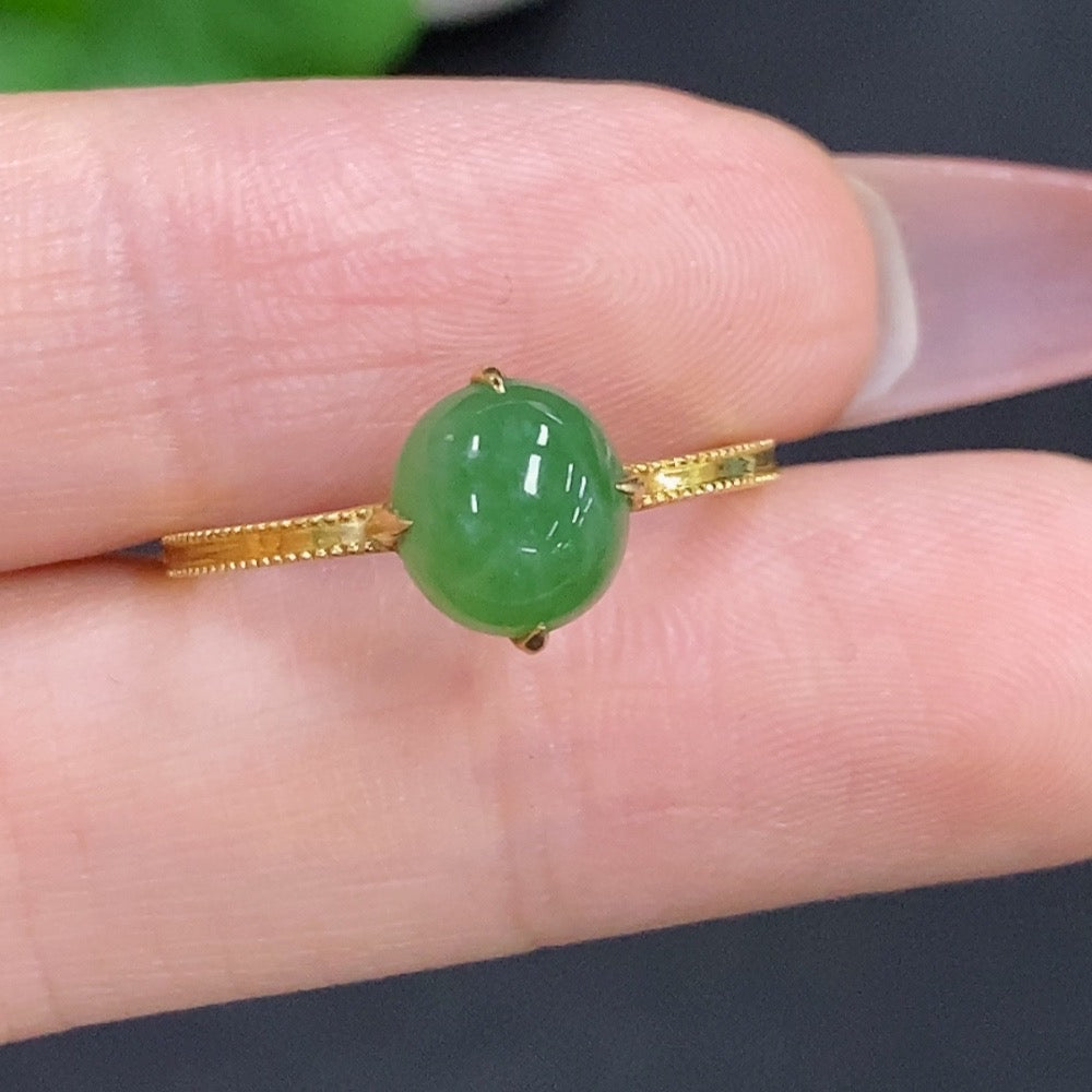 Jadeite Cabochon Ring 18K Gold Total Weight Approx. 1.5g Size 16
