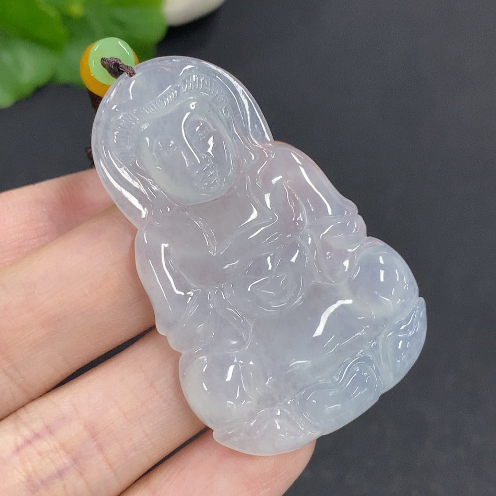 Jadeite Guanyin Pendant Total Weight Approx. 16.56g (Including Rope Weight)