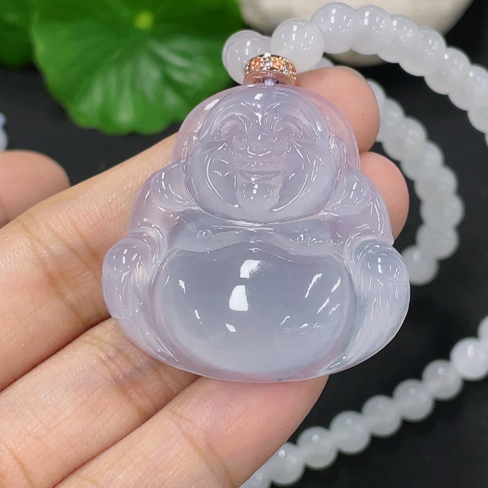 Jadeite Buddha Pendant with Chain, Total Weight Approx. 54.7g, Non-Grade A Chain, Non-Gold Accessory