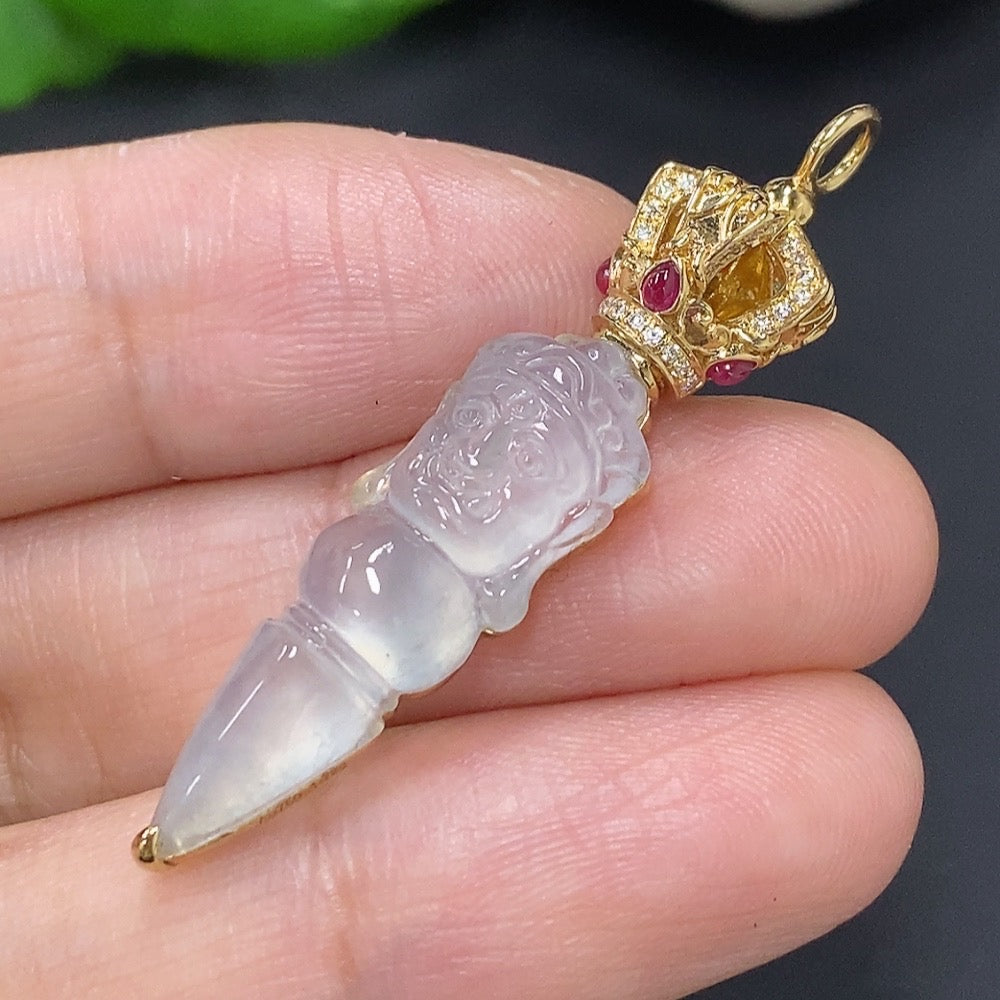 Jadeite Inlaid Pendant 18K Gold Total Weight Approx. 4.5g (Colorless Accent Stones are Diamonds)