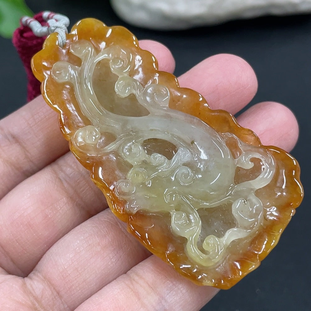 Jadeite Dragon Pendant Including Rope Approx. 28.9g